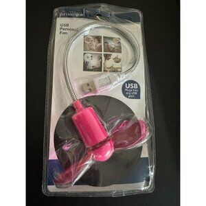 USB Fan Personal Principal Adjustable Neck Soft Safety Blades NEW Pink Travel